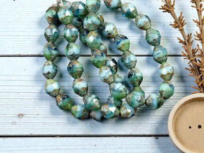 *15* 6x8mm Blended Turquoise Aqua Picasso Oval Cathedral Beads