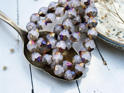 *15* 6x8mm Milky Crystal Opaline Metallic Volcano Oval Cathedral Beads