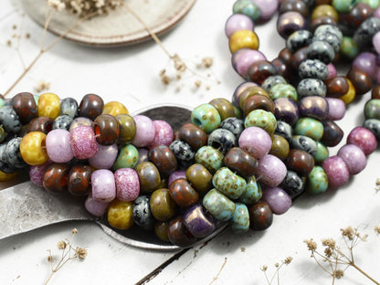 33/0 Aged Rosaline Striped Picasso Seed Bead Mix (9" Strand)