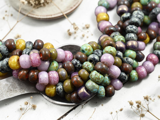 33/0 Aged Rosaline Striped Picasso Seed Bead Mix (9" Strand)