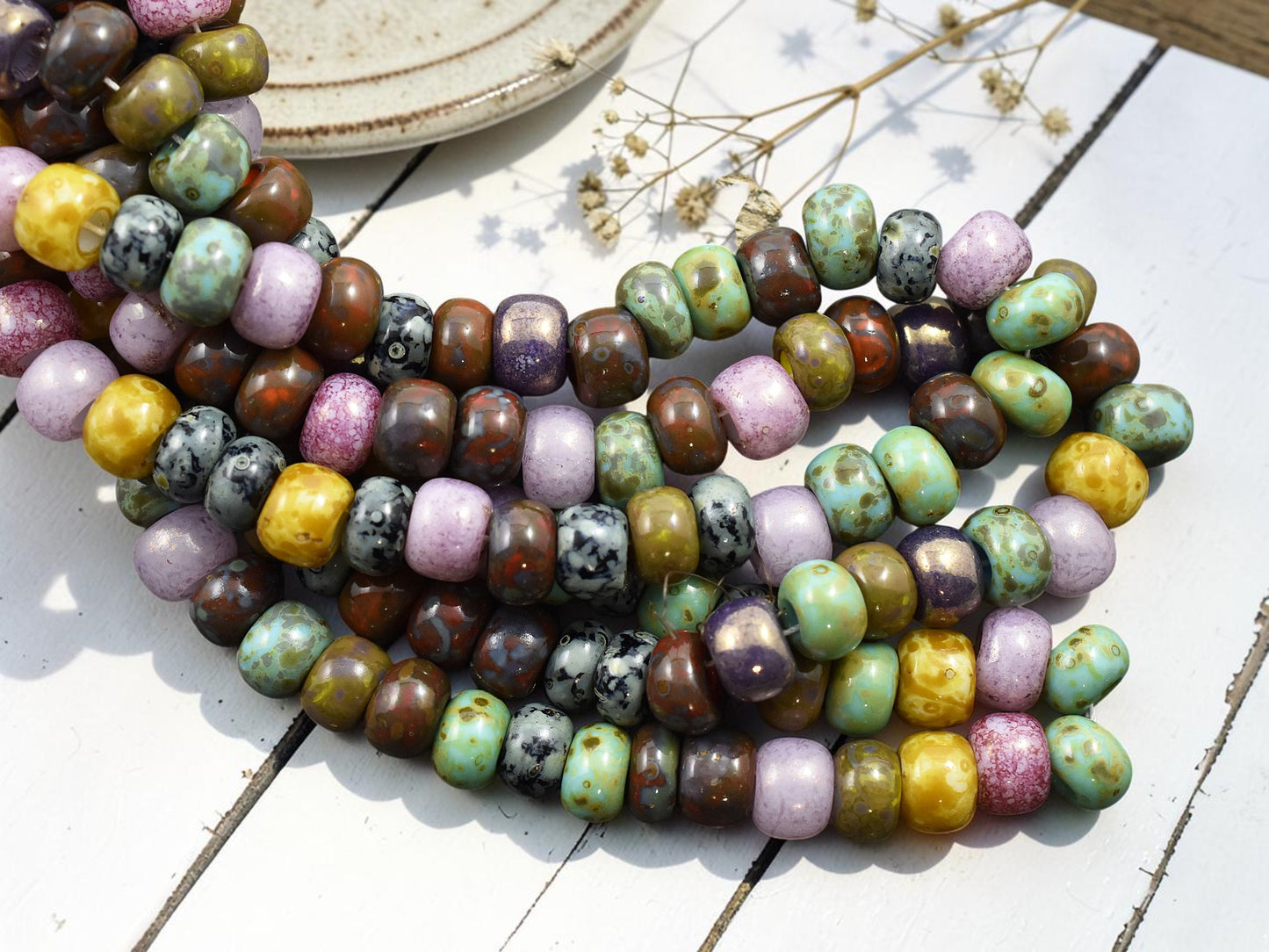 33/0 Aged Rosaline Striped Picasso Seed Bead Mix (9" Strand)