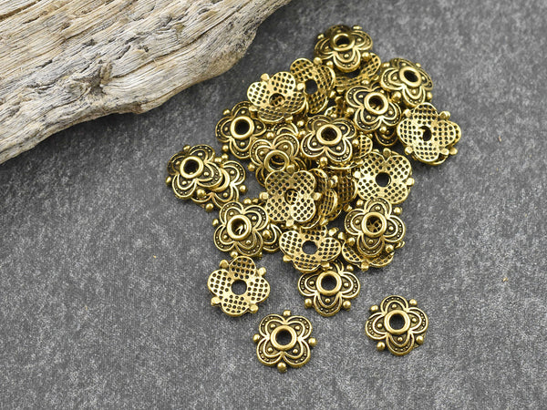 *100* 8mm Antique Gold Bead Caps