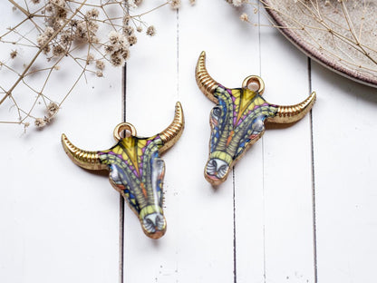 *10* 22x21mm Floral Enamel Cow Head Charms