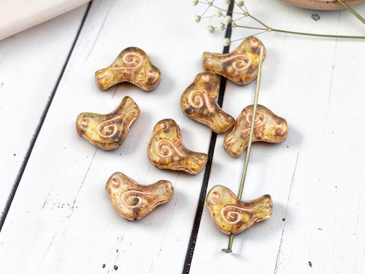 *8* 16x12mm Bronze Washed Crystal Travertine Love Bird Beads