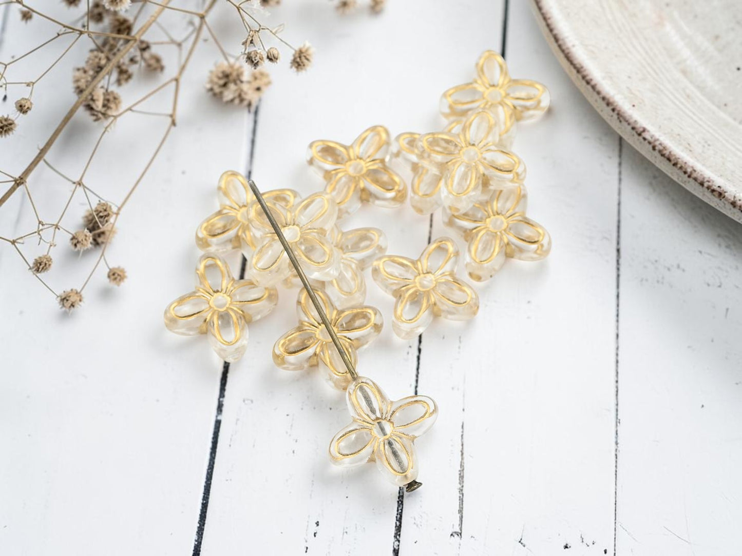 *15* 17mm Gilded Crystal Acrylic 4 Petal Flower Beads