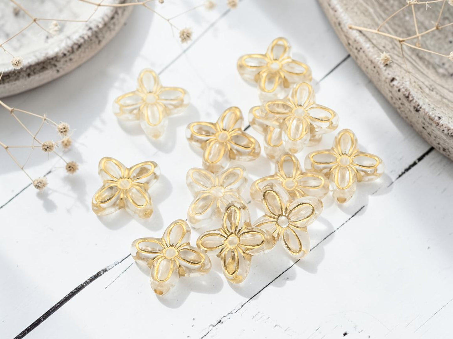 *15* 17mm Gilded Crystal Acrylic 4 Petal Flower Beads