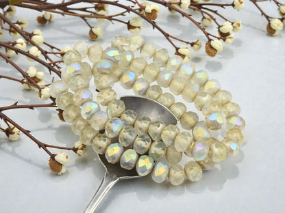 *25* 6x8mm Antique Silver AB Washed Matte Crystal Fire Polished Rondelle Beads