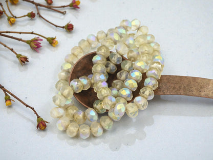 *25* 6x8mm Antique Silver AB Washed Matte Crystal Fire Polished Rondelle Beads