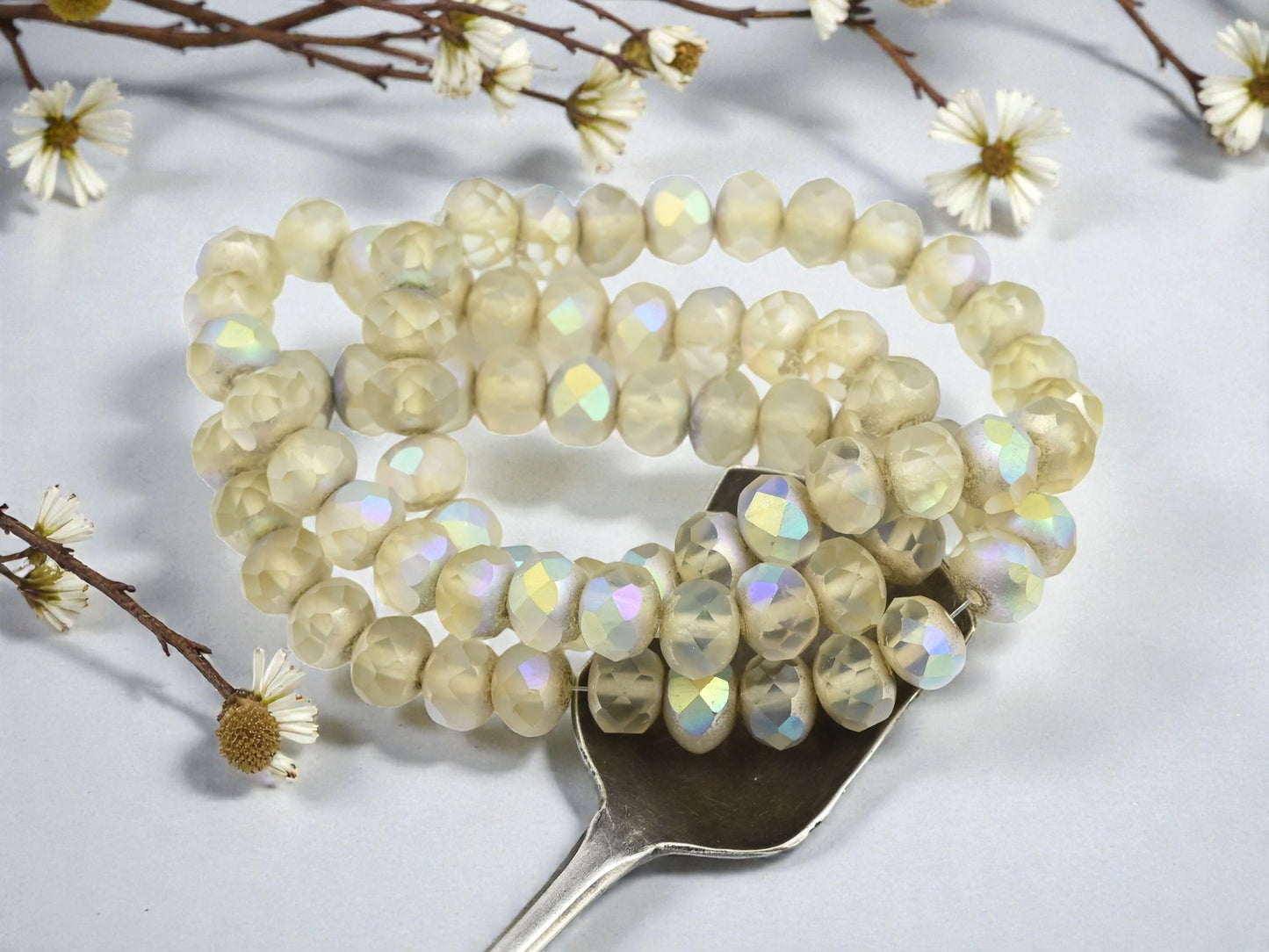 *25* 6x8mm Antique Silver AB Washed Matte Crystal Fire Polished Rondelle Beads