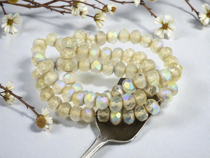 *25* 6x8mm Antique Silver AB Washed Matte Crystal Fire Polished Rondelle Beads