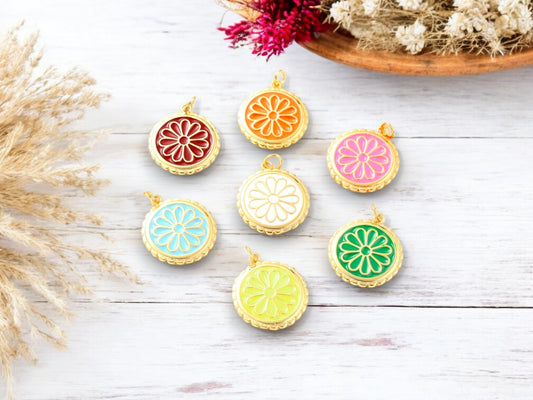20mm 18k Gold Plated Enamel Daisy Flower Charms -- Choose Your Color
