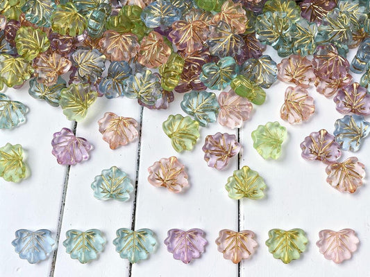 11x13mm Gilded Translucent Mixed Color Acrylic Maple Leaf Beads (250pc Box)