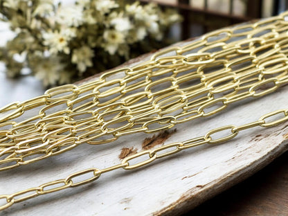 10x4mm 18k Gold Plated Ion Plated 304 Stainless Steel Paperclip Chain -- Sold by the foot