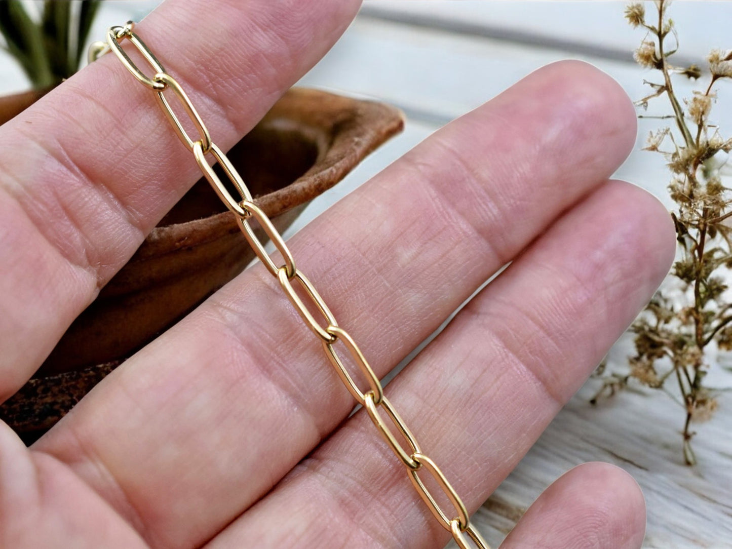 10x4mm 18k Gold Plated Ion Plated 304 Stainless Steel Paperclip Chain -- Sold by the foot