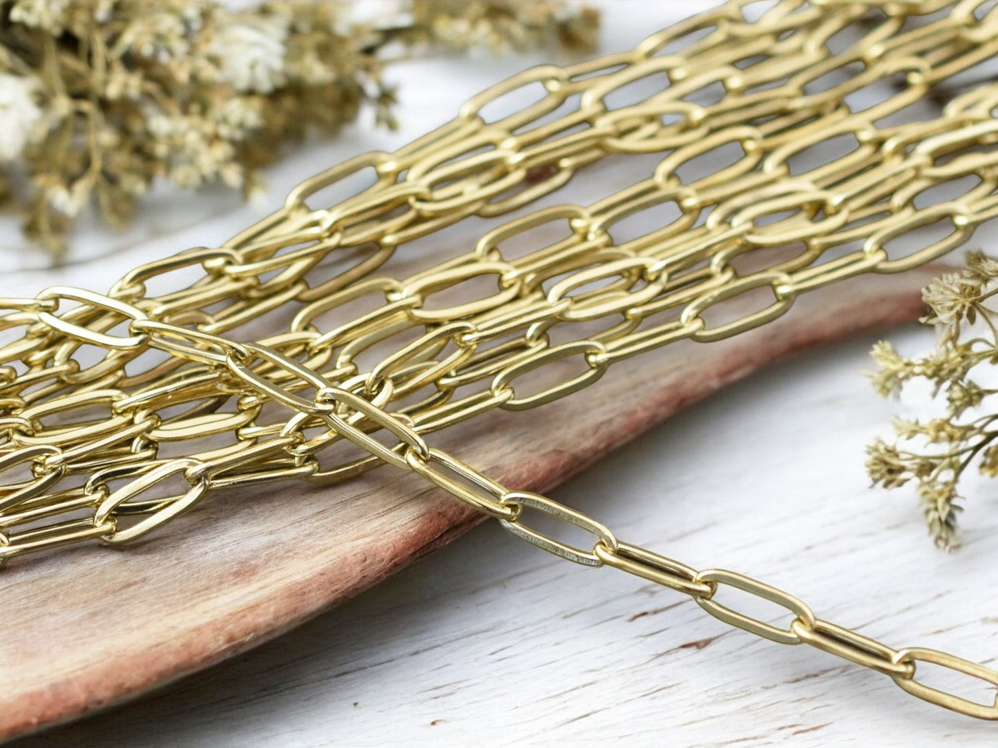 10x4mm 18k Gold Plated Ion Plated 304 Stainless Steel Paperclip Chain -- Sold by the foot