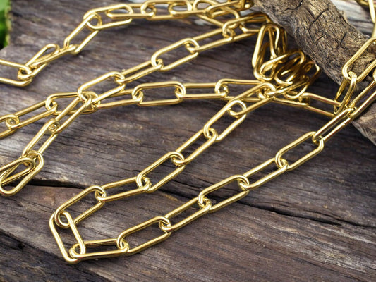 Vacuum Plated (Gold) 304 Stainless Steel Paperclip Chain 17x7mm