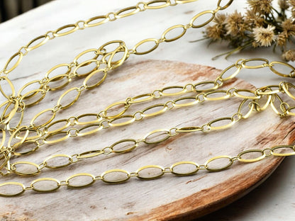 9x5mm 18K Gold Plated 304 Stainless Steel Soldered Oval Paperclip Chain (1ft)