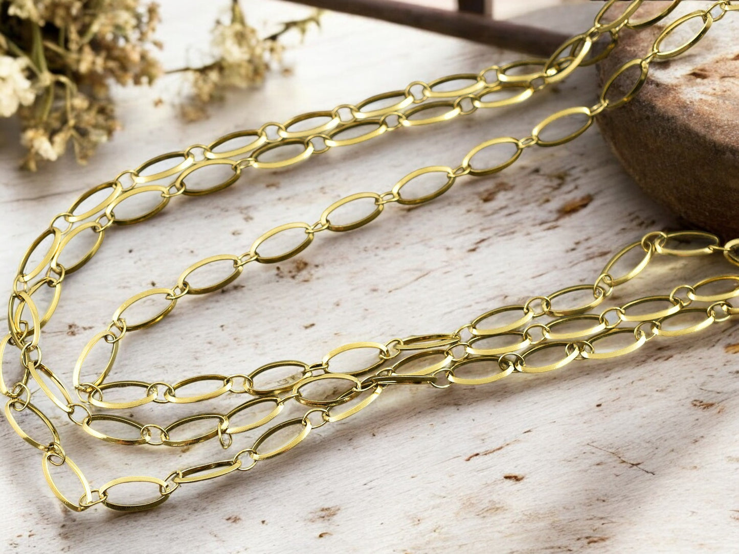 9x5mm 18K Gold Plated 304 Stainless Steel Soldered Oval Paperclip Chain (1ft)