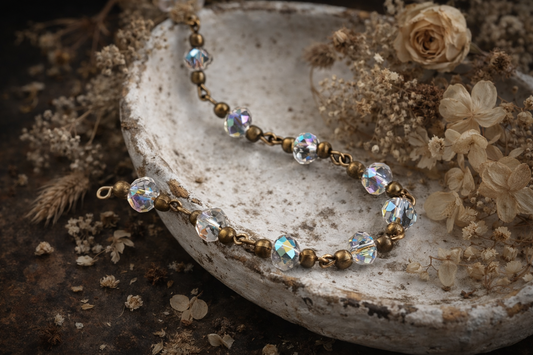 6x8mm Crystal AB Fire Polished Rondelles with Bronze Beaded Chain (39.3")