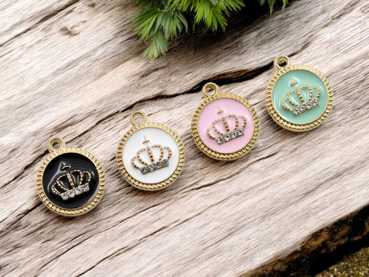 16x19mm Gold Plated Enamel Rhinestone Crown Charms -- Choose Your Color