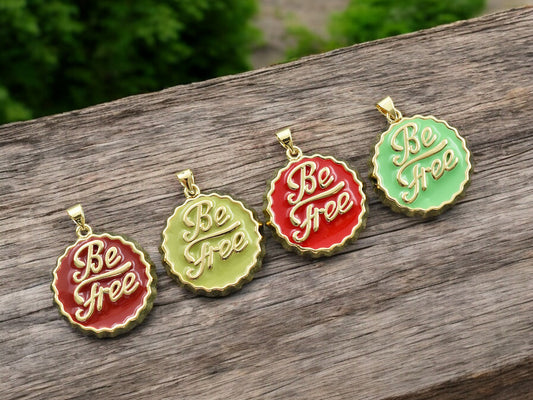16k Gold Plated Enamel Be Free Soda Cap Charm -- Choose Your Color