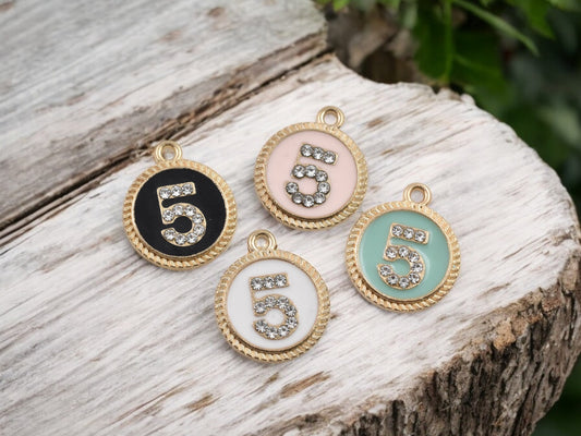 16x19mm Gold Plated Enamel Rhinestone "5" Charms -- Choose Your Color