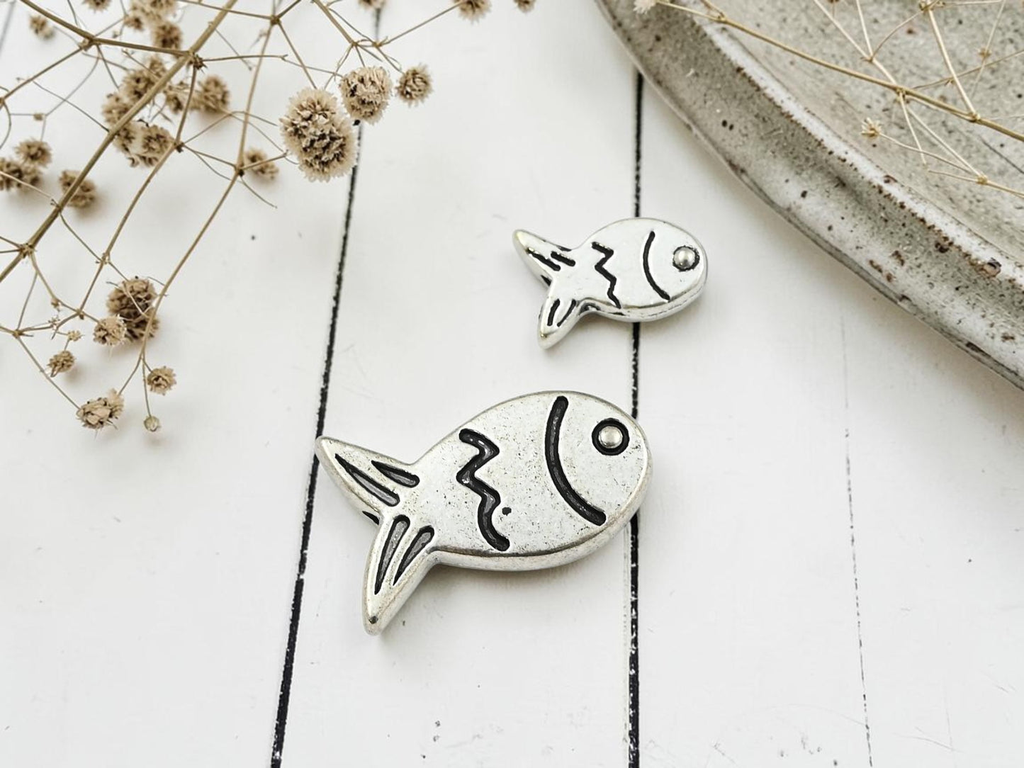 Antique Silver Fish Beads -- Choose Your Size