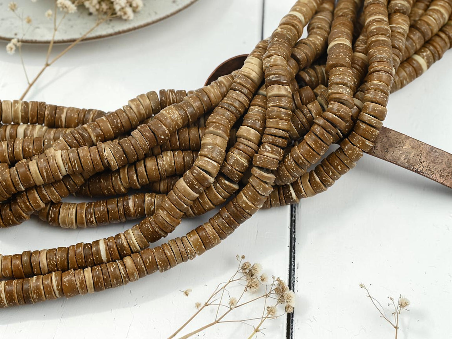 9x2~6mm Natural Coconut Disc Burleywood Beads (15.7" Strand)