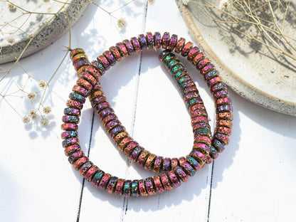 8x4mm Gold Rainbow Electroplated Lava Rock Heishi Rondelle Beads (15.75" Strand)