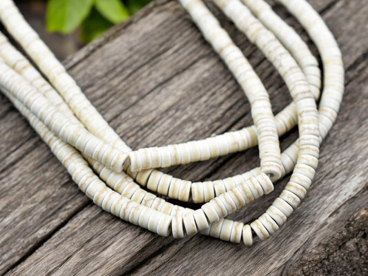 6x3mm Bone Beige Synthetic Turquoise Heishi Beads 15" Strand