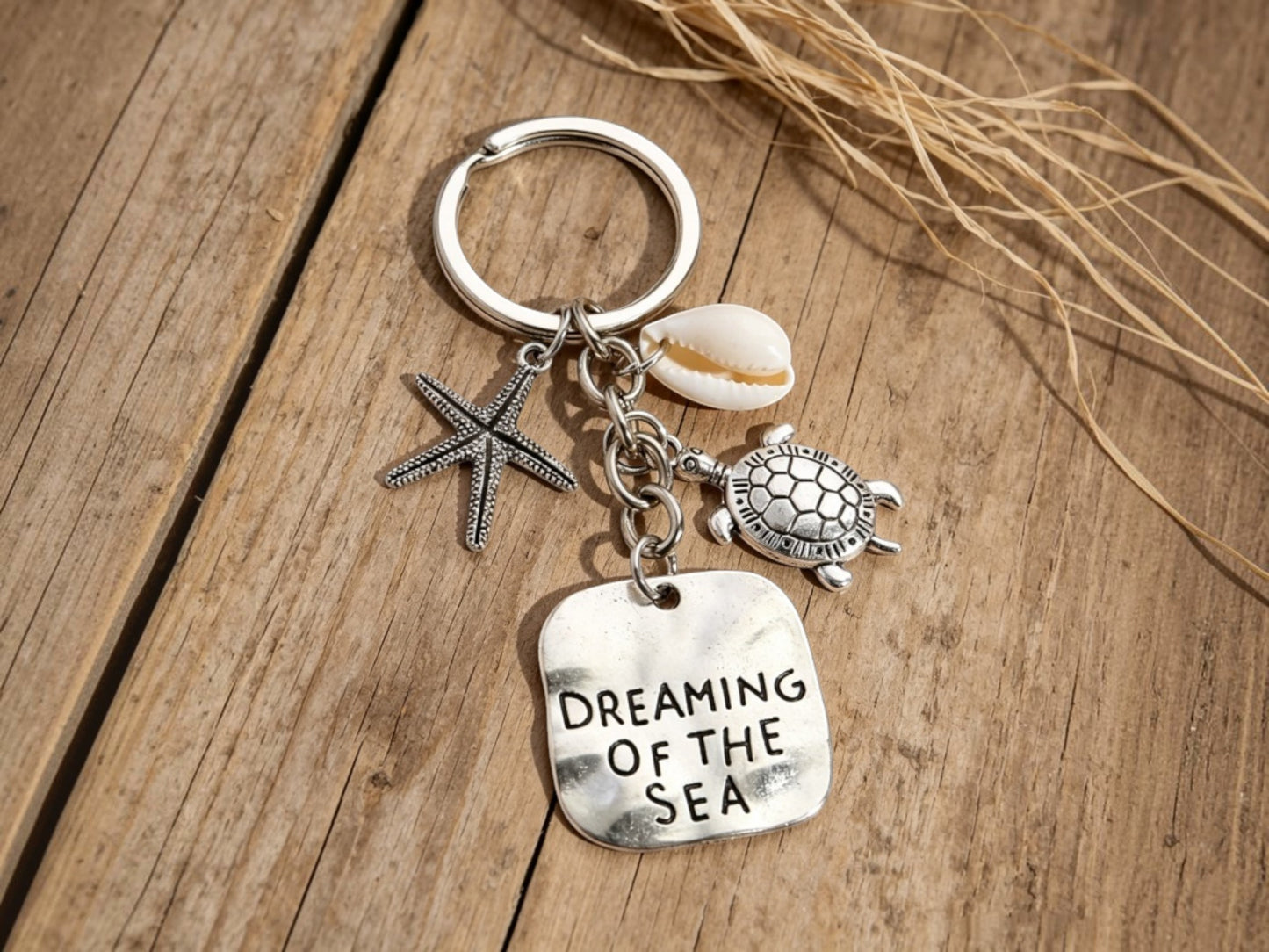 Antique Silver Turtle, Shell, Starfish Charm Keychain - Bag Charm
