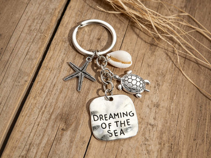 Antique Silver Turtle, Shell, Starfish Charm Keychain - Bag Charm