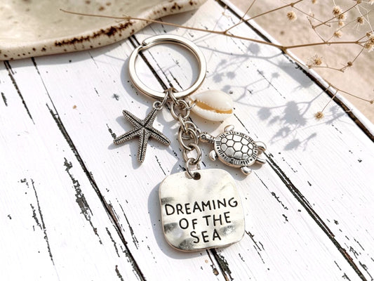 Antique Silver Turtle, Shell, Starfish Charm Keychain - Bag Charm