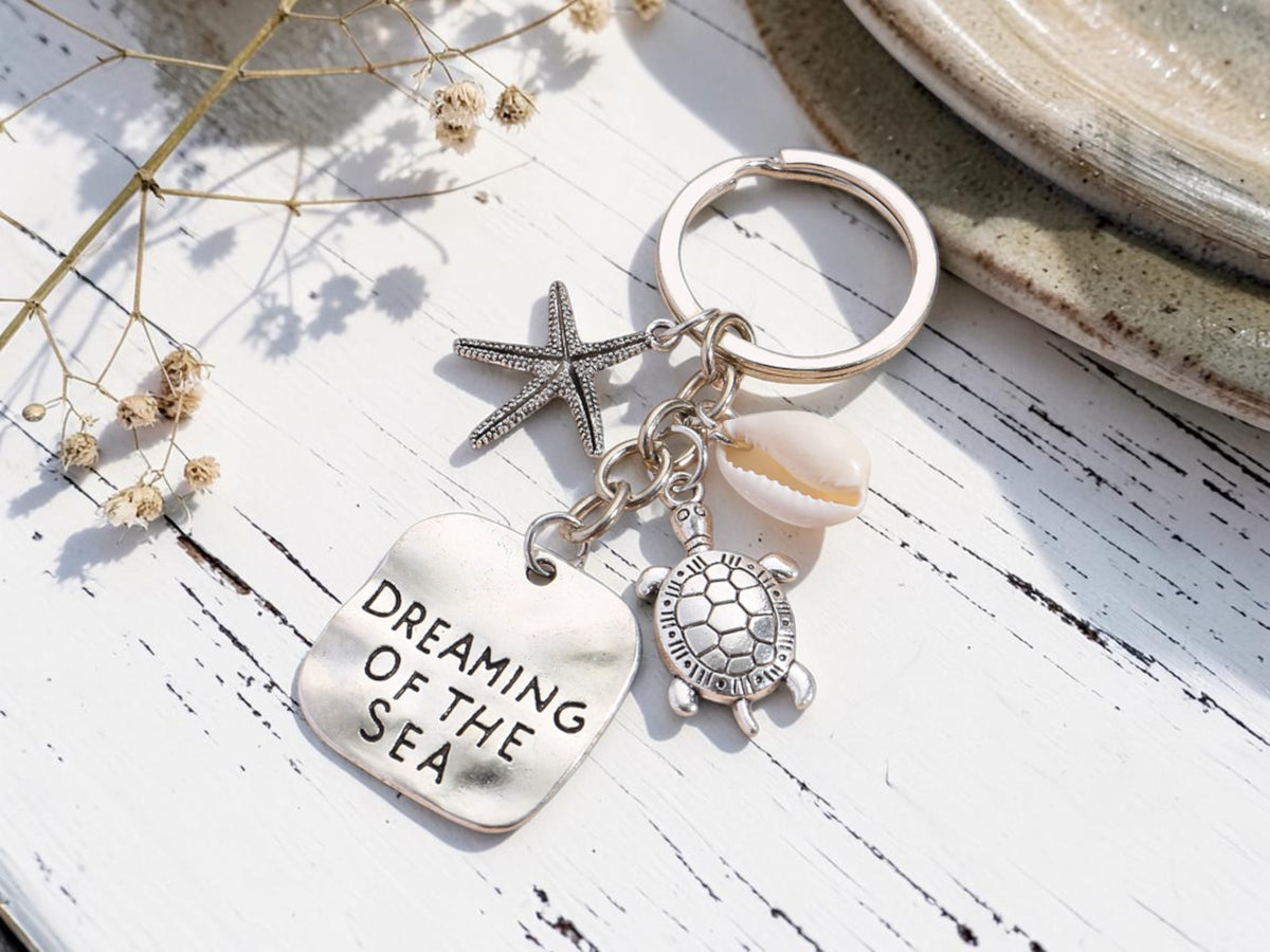 Antique Silver Turtle, Shell, Starfish Charm Keychain - Bag Charm