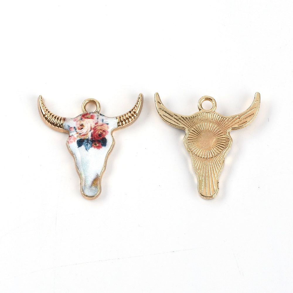 *10* 22x21mm Floral Enamel Cow Head Charms