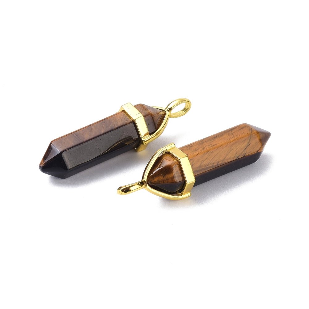 40mm Gold Tone Natural Tiger Eye Double Terminated Bullet Pendant