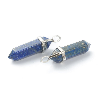40mm Platinum Tone Natural Lapis Lazuli Double Terminated Bullet Pendant
