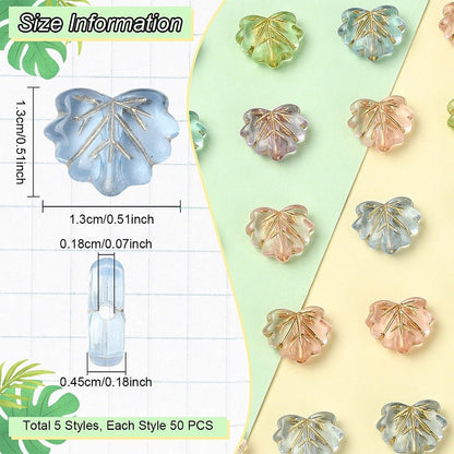 11x13mm Gilded Translucent Mixed Color Acrylic Maple Leaf Beads (250pc Box)