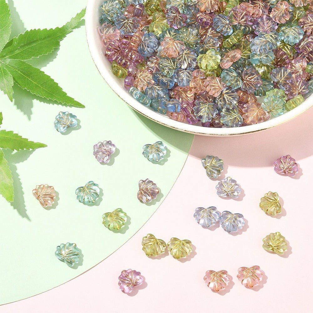 11x13mm Gilded Translucent Mixed Color Acrylic Maple Leaf Beads (250pc Box)