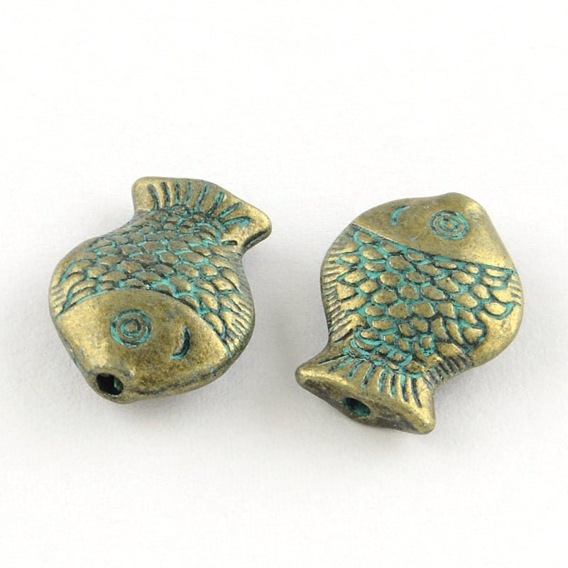 *50* 14x10mm Bronze Green Patina Fish Beads