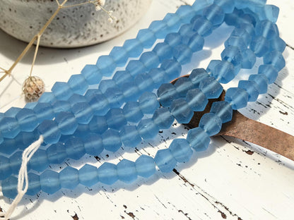 9-12 x 10-13mm Matte Sky Blue Recycled Java Window Glass Faceted Bicone Beads (15" Strand)