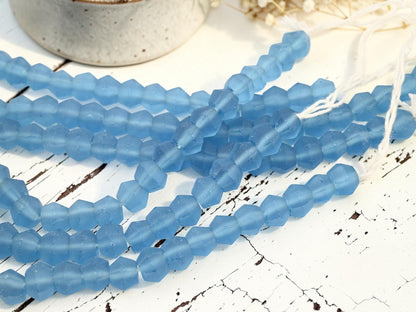 9-12 x 10-13mm Matte Sky Blue Recycled Java Window Glass Faceted Bicone Beads (15" Strand)