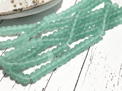 12 - 13mm Matte Sea Green Recycled Java Window Glass Donut Rondelle Beads (15" Strand)