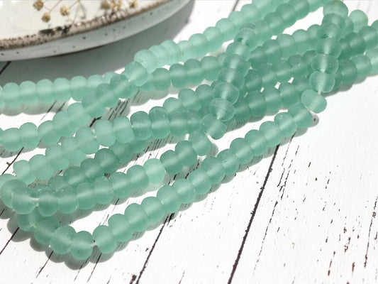 12 - 13mm Matte Sea Green Recycled Java Window Glass Donut Rondelle Beads (15" Strand)