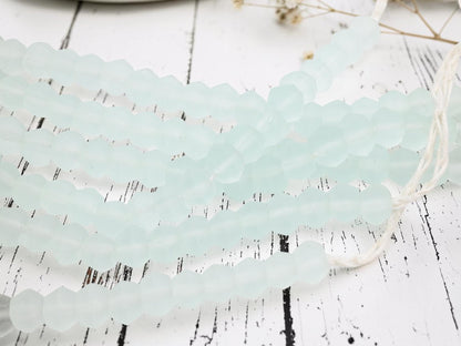9-12 x 10-13mm Matte Seamist Recycled Java Window Glass Faceted Bicone Beads (15" Strand)