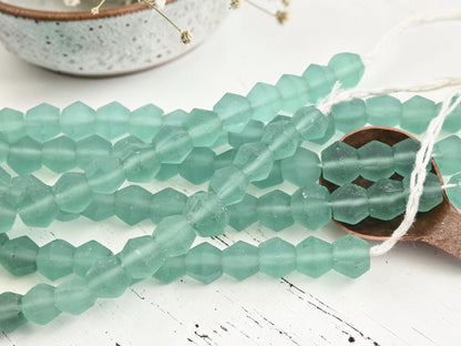 9-12 x 10-13mm Matte Sea Green Recycled Java Window Glass Faceted Bicone Beads (15" Strand)