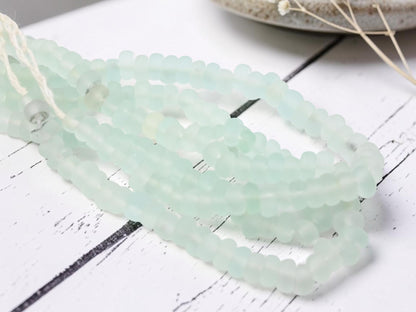 9-10 x 4-5mm Matte Seamist Recycled Java Window Glass Donut Rondelle Beads (15" Strand)