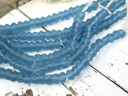 7x11mm Matte Sky Blue Recycled Java Window Glass Faceted Wheel Beads (15" Strand)