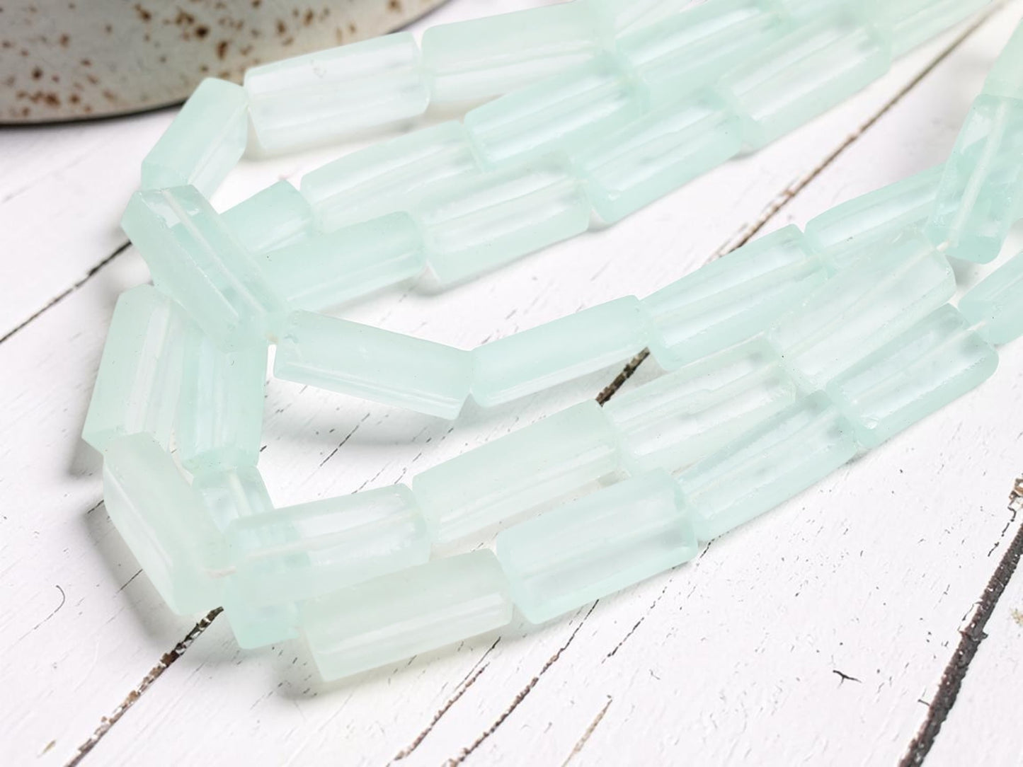 7x12x30mm Matte Seamist Recycled Java Window Glass Rectangle Beads (16" Strand)