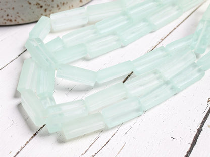 7x12x30mm Matte Seamist Recycled Java Window Glass Rectangle Beads (16" Strand)
